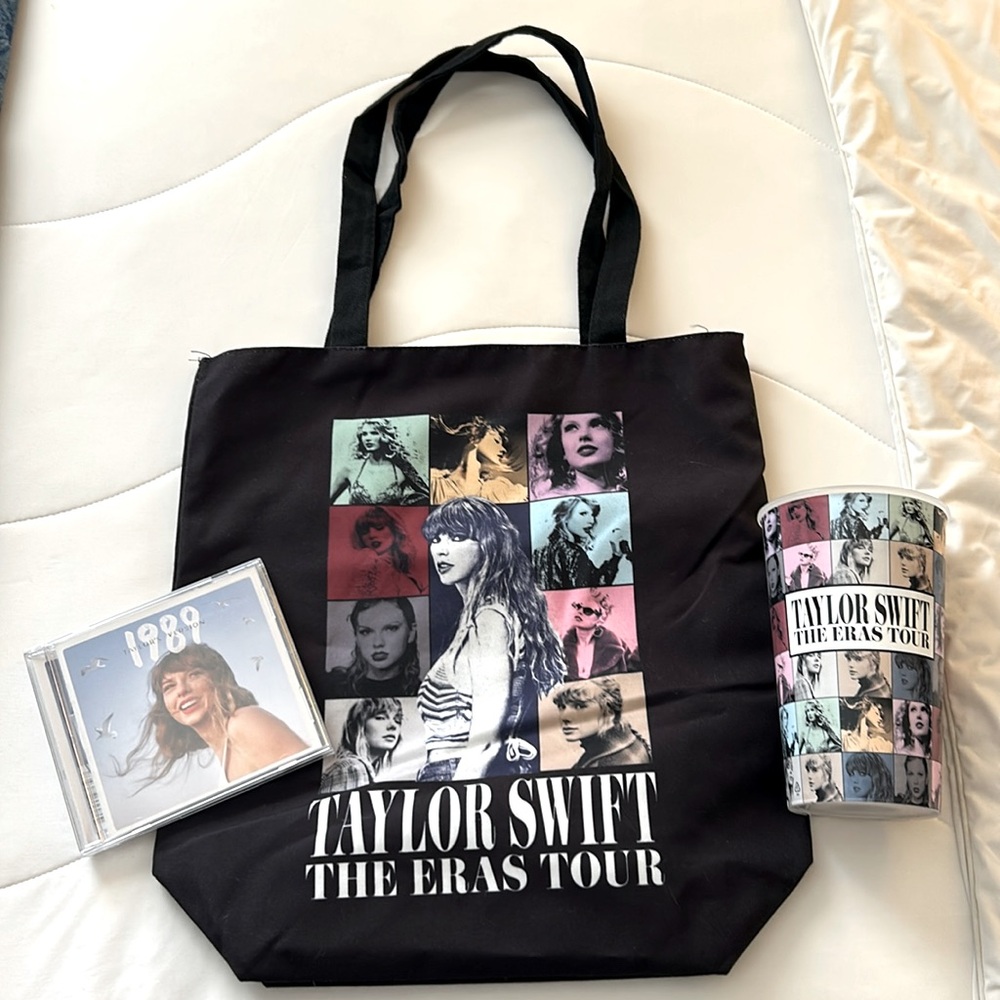 Taylor Swift The Eras Tour Tote Bag & Movie Exclusive Cup w 1989 (tv) CD